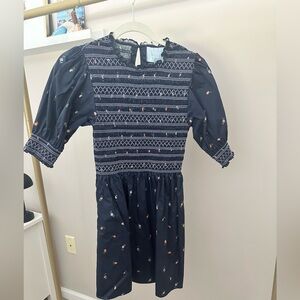 Navy Blue Dress with Embroidered Details